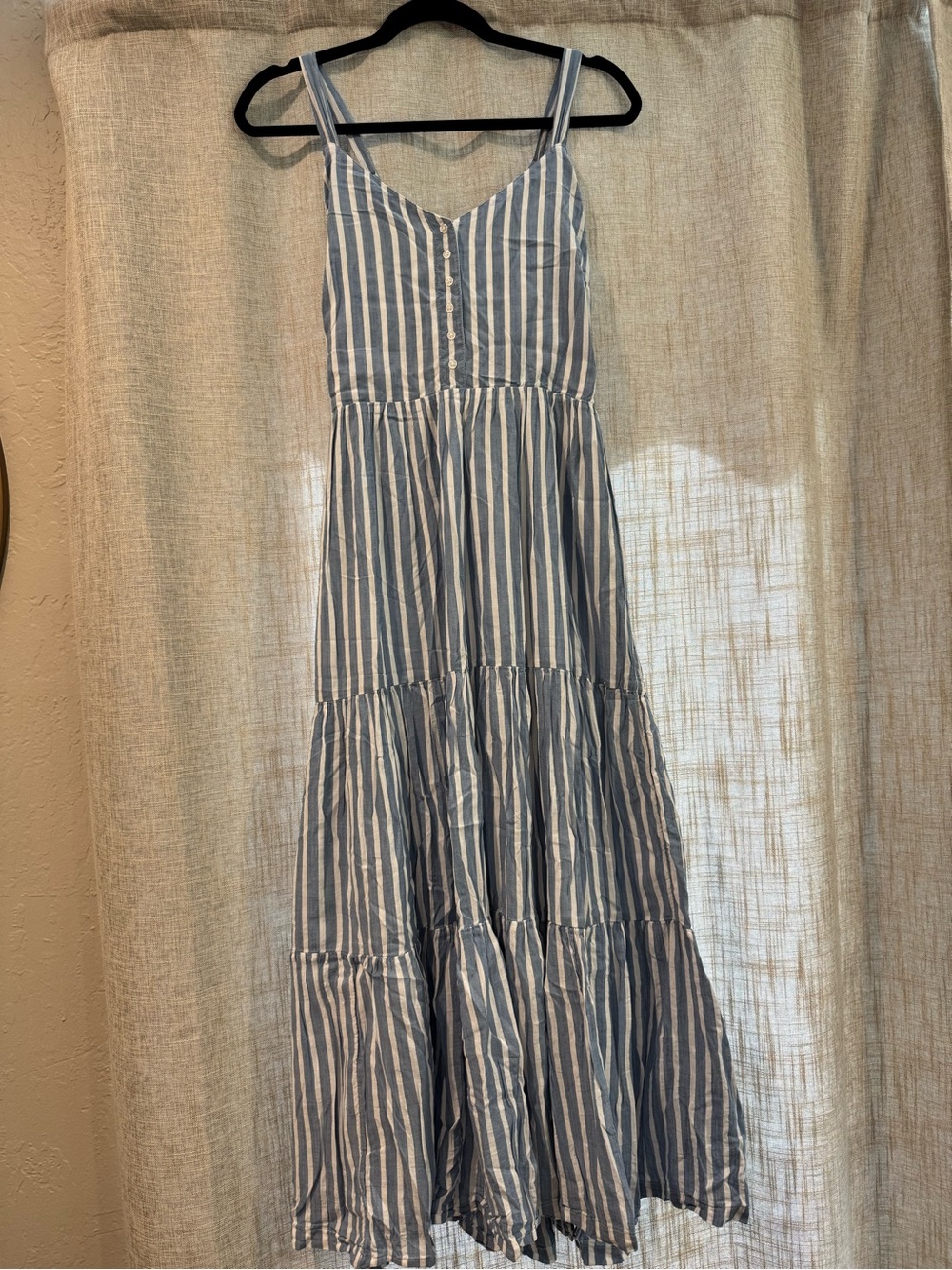 Old Navy Blue and White Striped Tiered Maxi Dress